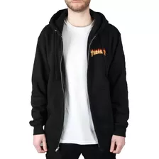 Campera Thrasher Modelo Hoodie Zip Flame Negro Exclusivo