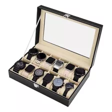 Estuche Caja Organizador 12 Relojes Eco Cuero Negro Elegante
