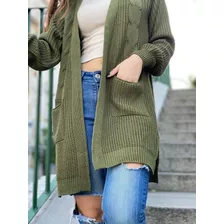 Saco Trenzado Cardigan Con Bolsillos Dama