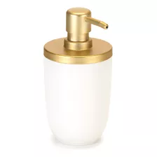 Porta Sabonete Liquido Luxo Para Lavabo Cor Branco Com Dourado