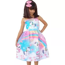 Vestido Infantil Unicórnio Blogueira Cute Arco-íris + Brinde