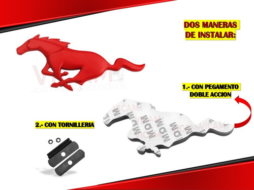 Emblema Delantero Mustang De Metal Con Tornillera Rojo Foto 3