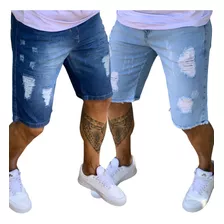 Kit 2 Bermudas Jeans Masculina Rasgada Desfiada Com Lycra Nf