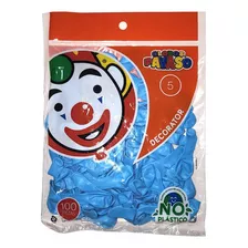 Globo Latex Decorator Redondo N° 5 Payaso C/100 Piezas Color Azul Cielo