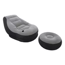 Sillón Inflable Ultra Lounge Con Reposapies Gris Con Azul