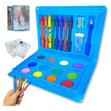 Kit 2 Maletas De Pintura Infantil Estojo Escolar 24 Peças