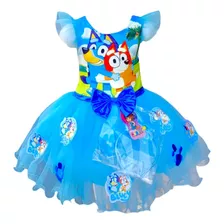 Vestido De Tul Bluey Y Bingo Con Diadema