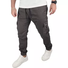 Calça Masculina Cargo Jogger Sarja Elastano Elastico Punho