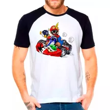 Camisa Camiseta Raglan Super Mario Kart Blusa Regata11