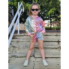 Roupas Femininas Infantil Conjunto Metalizado Holografico 