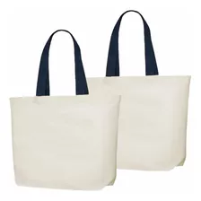 Ecobag Sacola De Lona 46x40x10cm Kit 2peças Alça Marinho