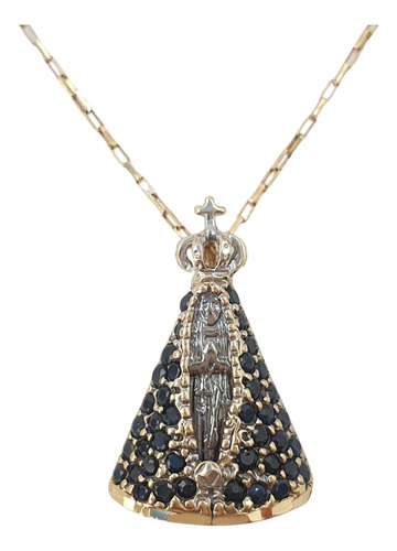 Pingente N Senhora Aparecida De Ouro18k Safiras Azuis 0,80ct Amarelo