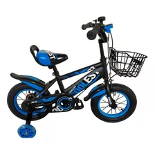 Bicicleta De Niños Azul Rod. 12 - Canasto Y Rueditas