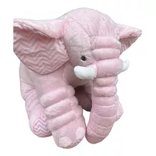 Almofada Travesseiro Elefante Pelúcia Rosa Chevron 80cm