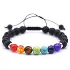 Pulsera 7 Chakras Piedra Lava Con Cuerda Para Ajustar 