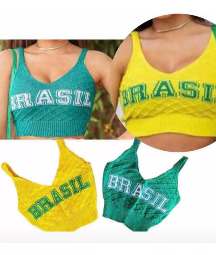 Kit Top Cropped Atacado Tricô Brasil Copa Regata Feminina