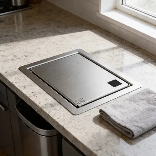 Porta Esponja Inox Com Tampa Lisa Embutir Granito 15x11cm Cinza