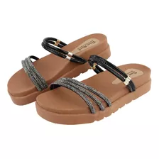 Sandália Birken Feminina Confort Strass Brilhante Blogueira