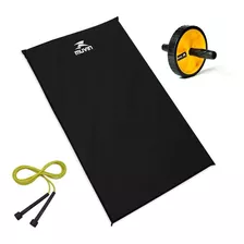 Kit Colchonete D18 + Corda De Pular + Roda De Exercícios Cor Amarelo