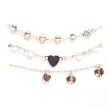 Yoi Set Pulsera X3 Piezas Bt197 Set Pulsera X3 Corazon Dorad