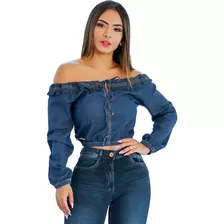 Camisa Jeans Blusas Ciganinha Com Lycra Roupas Femininas