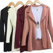 Blazer Feminino Max Acinturado Sobretudo Longo Neoprene Moda