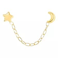Piercing Arete Doble Cadena Colgante Luna Estrella Oro 10k 