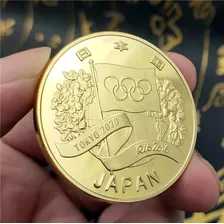 Medalha Moeda Bandeira Japao Olimpiadas Tokyo Banhada Ouro 