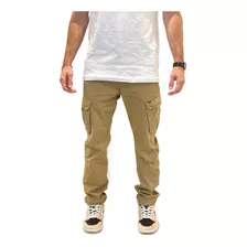 Pantalones Cargo Rectos Hombre Gabardina Elastizados 