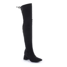 Botas Femininas Over The Knee Acima Joelho Veludo Onça Preto