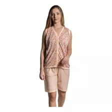 Pijama Bermuda S/manga Feminino Linha Classica C/botão