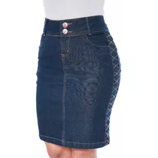 Saia Jeans Costura Em X Lateral Moda Evangélica Com Lycra 15