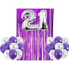 Kit Balão Balões Bexiga Cortina Metalizada Roxo Prata 23pc 