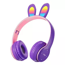 Auriculares Inalámbrico Bluetooth Orejas Conejo Con Luz Led