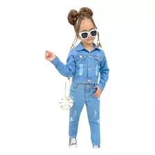 Kit Jaqueta E Calça Jeans Clara Menina Infantil Princesa