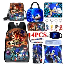 Mochila Sonic 14 Piezas Para Escuela Primaria, Estuche