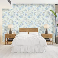 Papel Parede Autocolante Floral Azul Estilo Clássico Flores Azuis Fundo Cinza-claro Sala Vinil Lavável 10mt