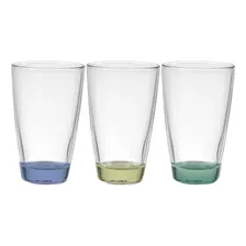 Set 6 Vasos De Vidrio 377 Cc Transparente Base Colores