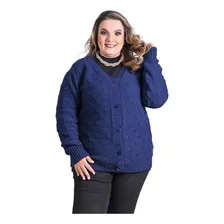 Casaco Verônica Em Tricot Plus Size Com Botões R:1144