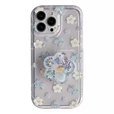 Funda Para iPhone Tpu Transparente Case Con Flores Soporte