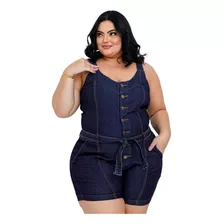 Jardineira Plus Size Macacão Botões Blogueiras Bolsos Jeans