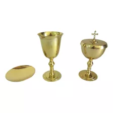 Conjunto 1 Âmbula Cibório 1 Cálice 1 Patena Dourado Estanho 