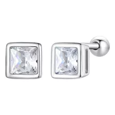 Aretes Cuadrados Cristal Con Broche Seguro En Plata 925