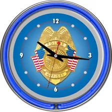 Oficial De Policia Cromado Doble Anillo Reloj De Neon 14