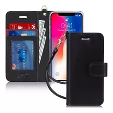 Funda Tipo Billetera Para Telefono iPhone X / 10 / Xs Negro