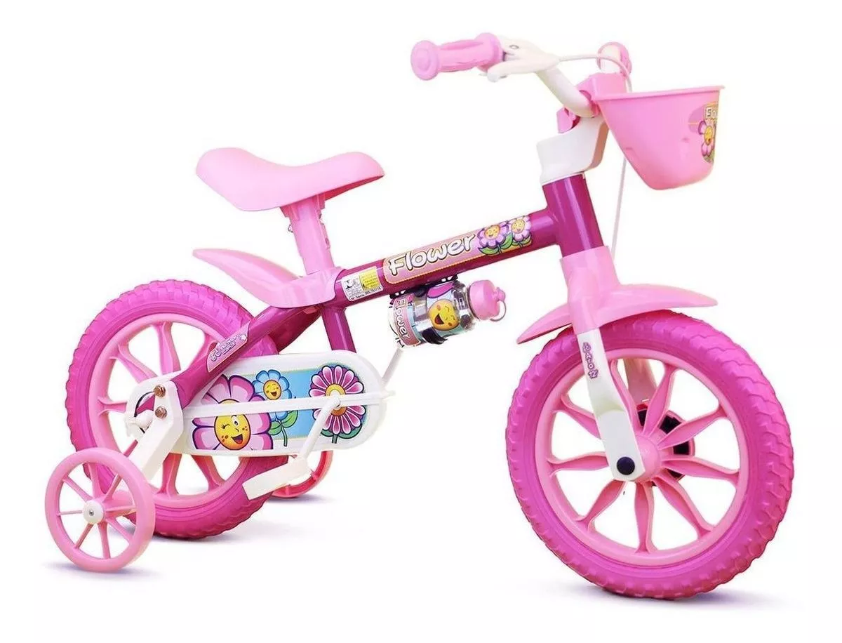 Bicicleta Infantil Nathor Flower Aro 12 Freio Tambor Cor Rosa Com Rodas De Treinamento
