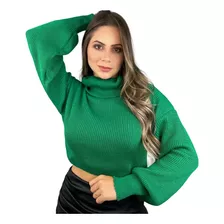 Blusa Feminina Cropped Trico Gola Alta Boba Tendência Invern