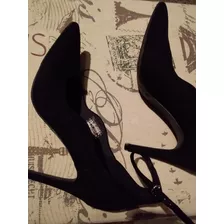 Zapatos Stiletti, Negros, Punta Fina, T38,5, Agamuzados, A10