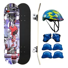 Skate Iniciante Completo Radical + Kit Proteção E Capacete