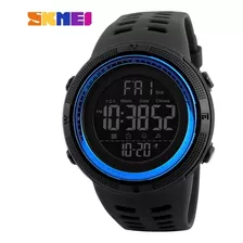 Relógio De Pulso Skmei 1251 Com Corpo Preto, Digital, Para Masculino, Fundo Preto, Com Correia De Poliuretano Cor Preto, Subdials De Cor Cinza, Ponteiro De Minutos/segundos Azul, Bisel Cor Preto, Lu